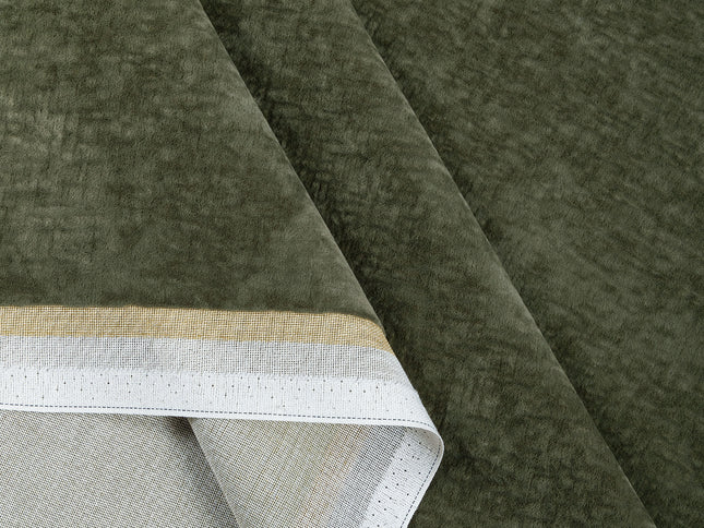 Olive Green Colour Textured Velvet Flock Easy Clean Sofa, Chair and Curtain Fabric