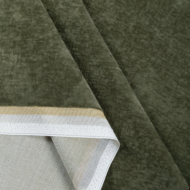 Olive Green Colour Textured Velvet Flock Easy Clean Sofa, Chair and Curtain Fabric