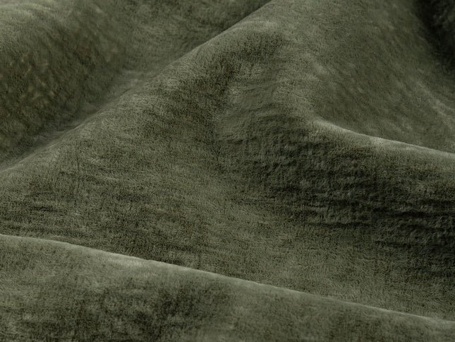Olive Green Colour Textured Velvet Flock Easy Clean Sofa, Chair and Curtain Fabric