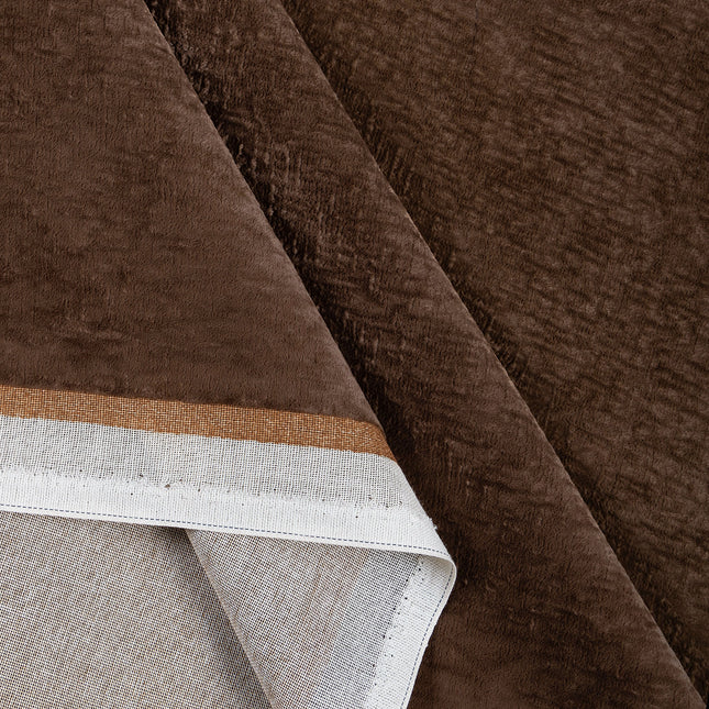 Mocha Brown Colour Textured Velvet Flock Readymade Curtain