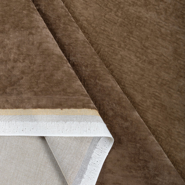Brown Colour Textured Velvet Flock Readymade Curtain