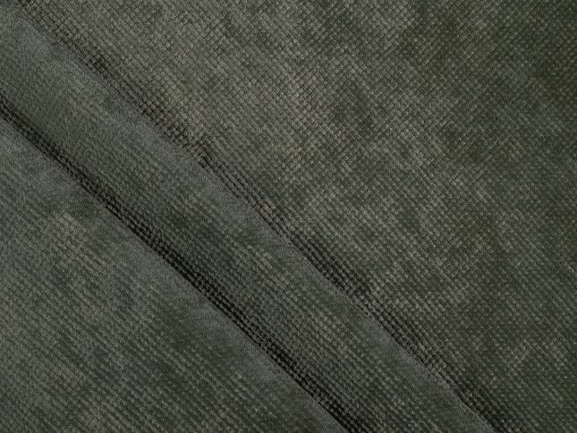 Olive Green Colour Textured Velvet Flock Easy Clean Sofa, Chair and Curtain Fabric