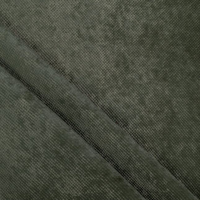 Olive Green Colour Textured Velvet Flock Easy Clean Sofa, Chair and Curtain Fabric