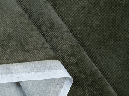 Olive Green Colour Textured Velvet Flock Easy Clean Sofa, Chair and Curtain Fabric