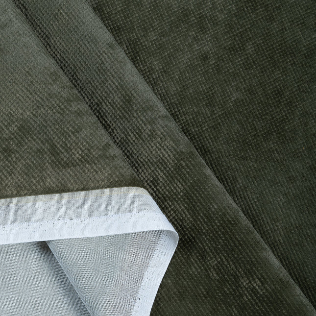Olive Green Colour Textured Velvet Flock Easy Clean Sofa, Chair and Curtain Fabric