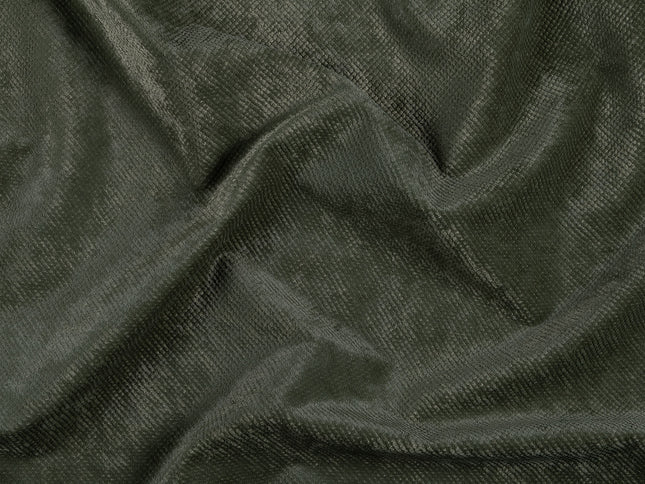 Olive Green Colour Textured Velvet Flock Easy Clean Sofa, Chair and Curtain Fabric
