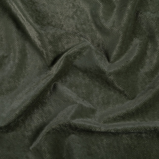 Olive Green Colour Textured Velvet Flock Easy Clean Sofa, Chair and Curtain Fabric