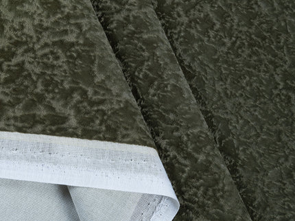Olive Green Colour Textured Velvet Flock Easy Clean Sofa, Chair and Curtain Fabric