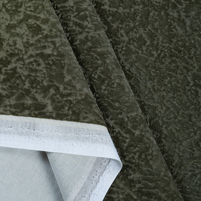 Olive Green Colour Textured Velvet Flock Easy Clean Sofa, Chair and Curtain Fabric