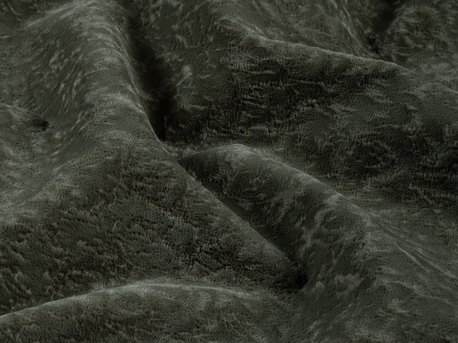 Olive Green Colour Textured Velvet Flock Easy Clean Sofa, Chair and Curtain Fabric