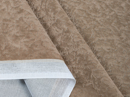 Medium Brown Colour Textured Velvet Flock Easy Clean Sofa, Chair and Curtain Fabric