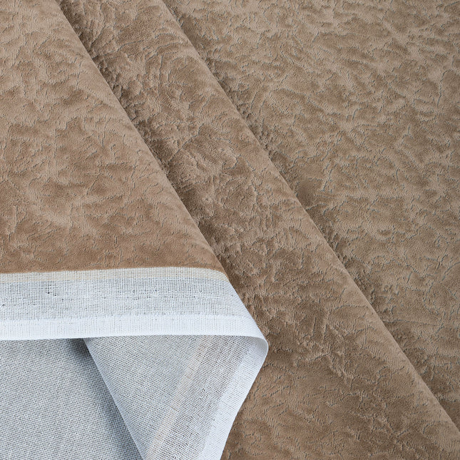 Cedar Brown Colour Textured Velvet Flock Readymade Curtain