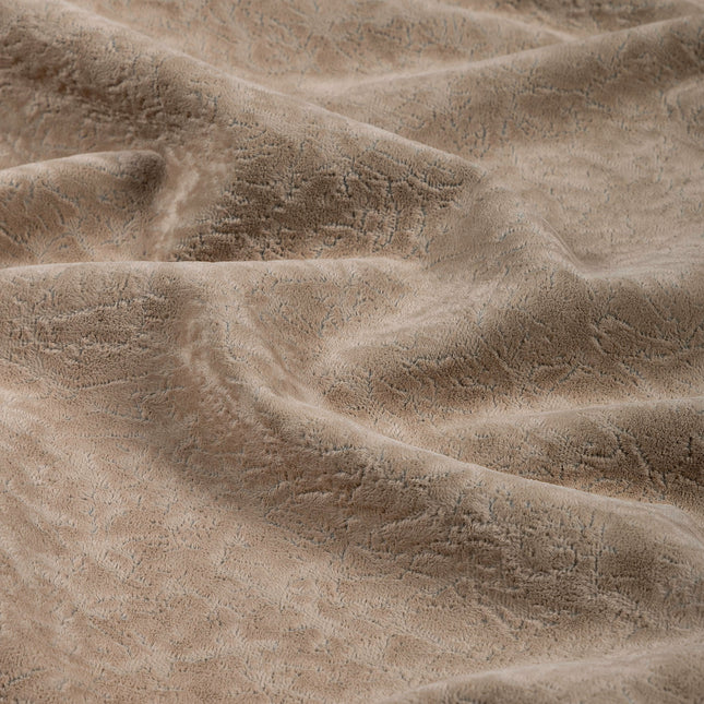 Medium Brown Colour Textured Velvet Flock Easy Clean Sofa, Chair and Curtain Fabric