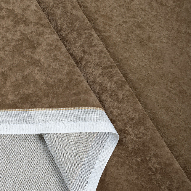 Cedar Brown Colour Textured Velvet Flock Readymade Curtain