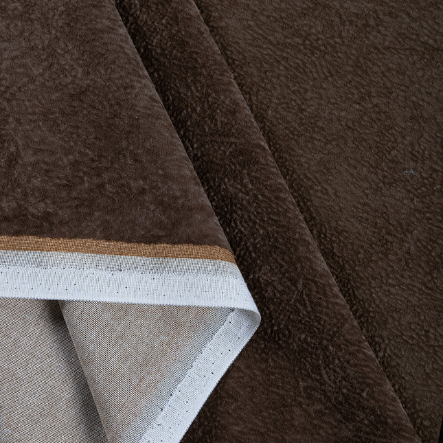 Dark Brown colour Colour Textured Velvet Flock Readymade Curtain
