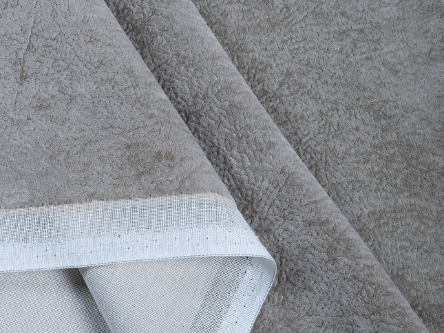 Beige Grey Colour Textured Velvet Flock Easy Clean Sofa, Chair and Curtain Fabric