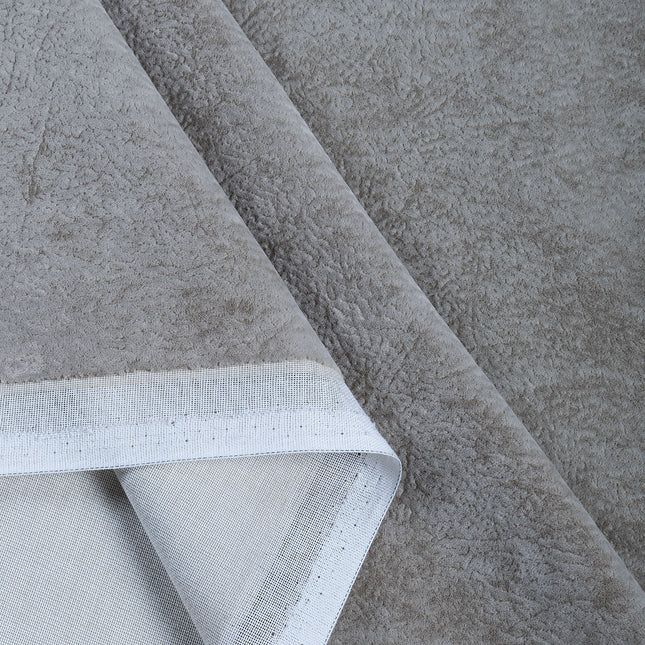 Beige Grey Colour Textured Velvet Flock Easy Clean Sofa, Chair and Curtain Fabric