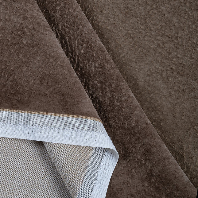 Dark Brown Colour Textured Velvet Readymade Curtain