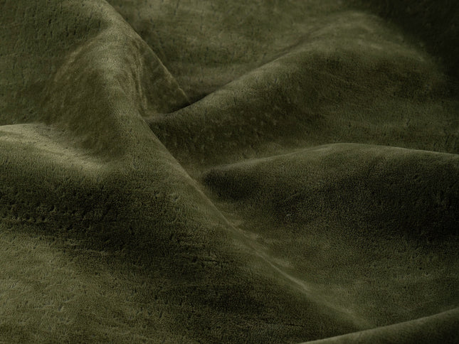 Olive Green Colour Textured Velvet Flock Easy Clean Sofa, Chair and Curtain Fabric