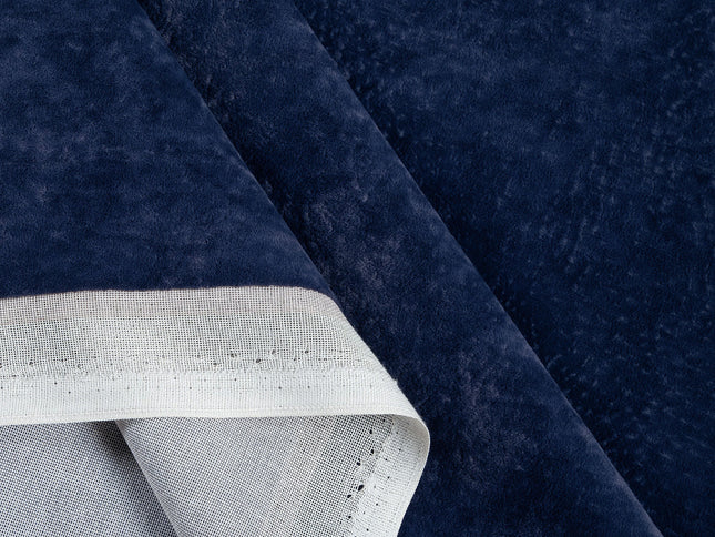 Royal Navy Blue Colour Textured Velvet Flock Easy Clean Sofa, Chair and Curtain Fabric