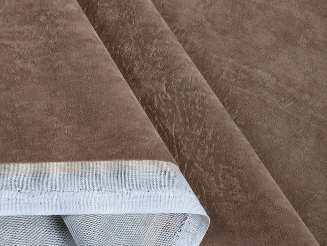 Medium Brown Colour Textured Velvet Flock Easy Clean Sofa, Chair and Curtain Fabric