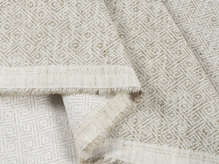 Coffee Beige Colour Diamond Geometric Textured Curtain Fabric