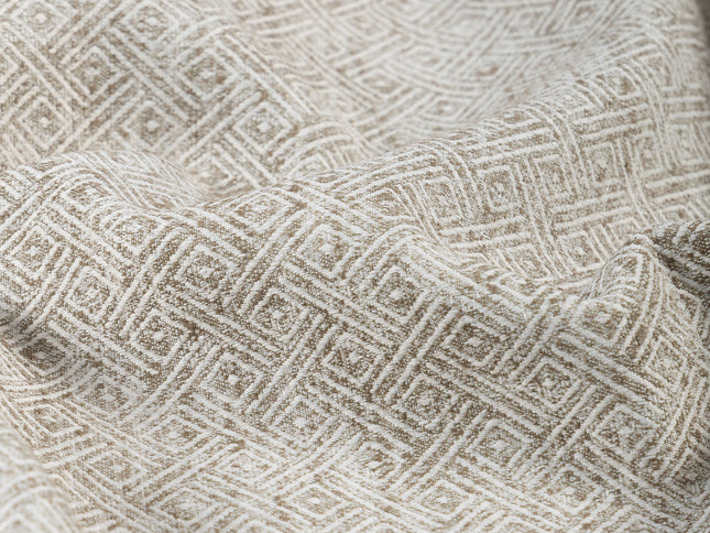 Coffee Beige Colour Diamond Geometric Textured Curtain Fabric