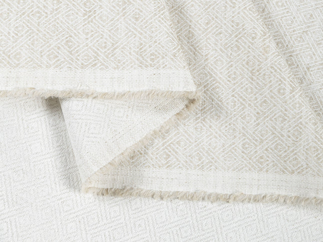 Ivory Beige Colour  Diamond Geometric Textured Curtain Fabric