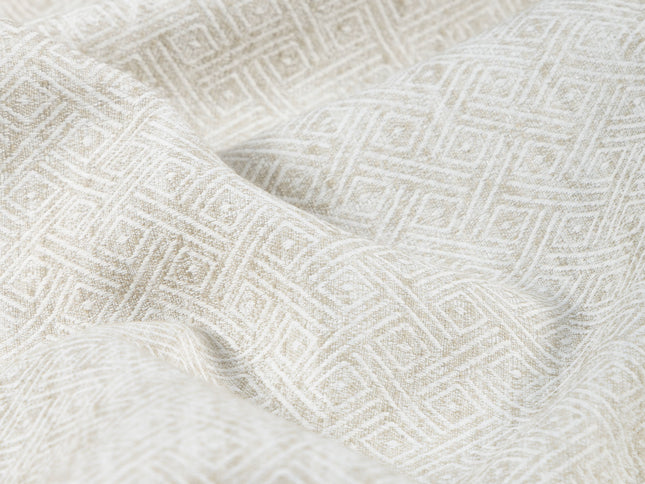 Ivory Beige Colour  Diamond Geometric Textured Curtain Fabric