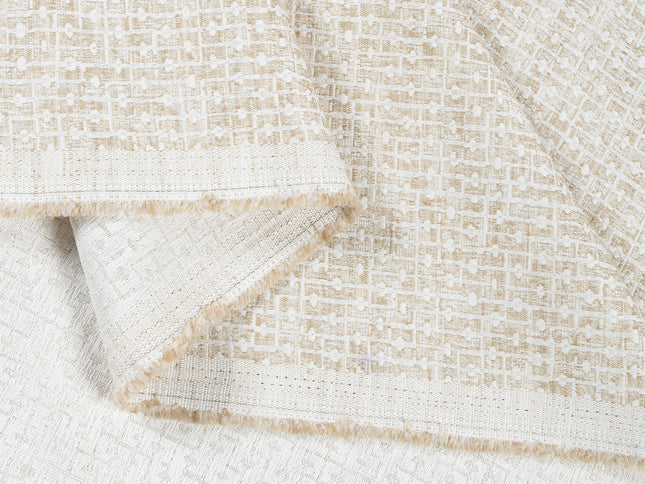 Ivory & Sand Colour Basket  Weave Textured Curtain Fabric
