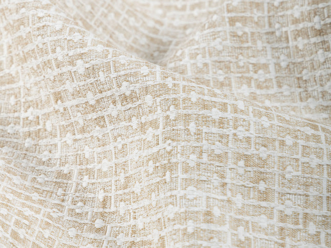 Ivory & Sand Colour Basket  Weave Textured Curtain Fabric