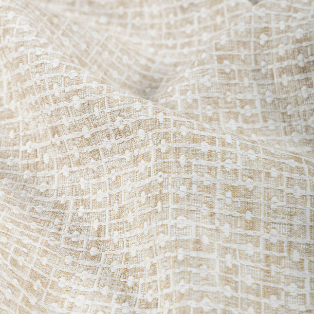 Ivory & Sand Colour Basket  Weave Textured Curtain Fabric