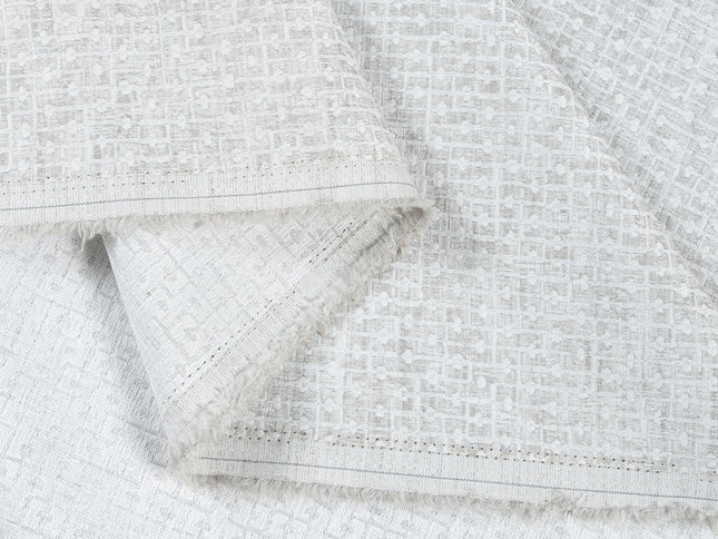 Light Pearl Grey  Colour Basket Weave Textured Curtain Fabric
