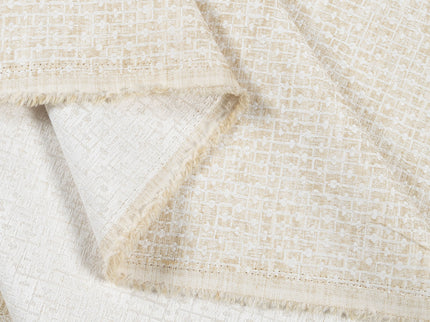 Vanilla Beige Colour Basket Weave Textured Curtain Fabric