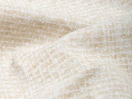 Vanilla Beige Colour Basket Weave Textured Curtain Fabric