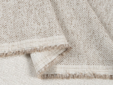 Coffee Beige Colour  Diamond Geometric Textured Curtain Fabric
