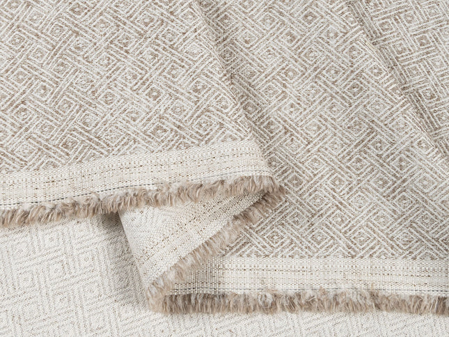 Coffee Beige Colour  Diamond Geometric Textured Curtain Fabric