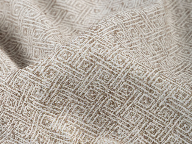 Coffee Beige Colour  Diamond Geometric Textured Curtain Fabric