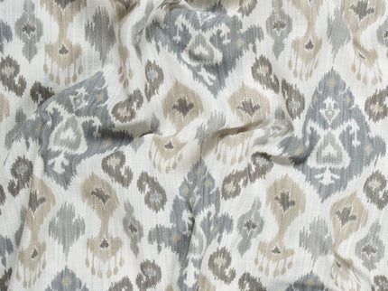 Off-White Colour with Greenish Grey and Taupe Ikat Geometric All Over Print Curtain Fabric