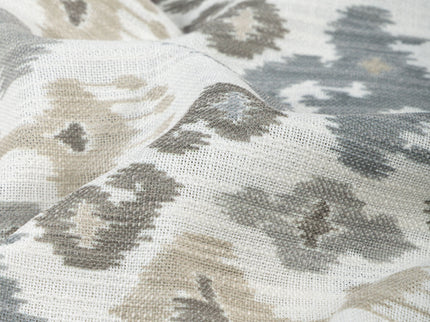 Off-White Colour with Greenish Grey and Taupe Ikat Geometric All Over Print Curtain Fabric