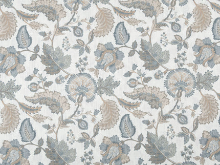 Off-White Colour with Slate Blue and Taupe Vintage Botanical All Over Print Curtain Fabric