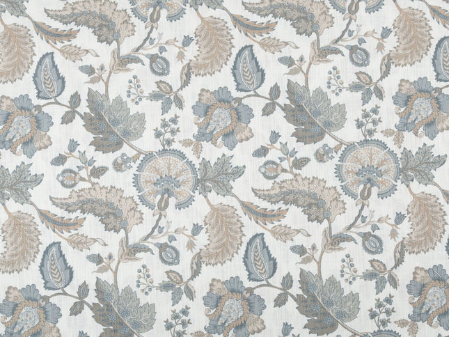 Off-White Colour with Slate Blue and Taupe Vintage Botanical All Over Print Curtain Fabric