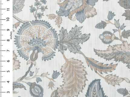 Off-White Colour with Slate Blue and Taupe Vintage Botanical All Over Print Curtain Fabric