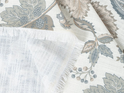 Off-White Colour with Slate Blue and Taupe Vintage Botanical All Over Print Curtain Fabric