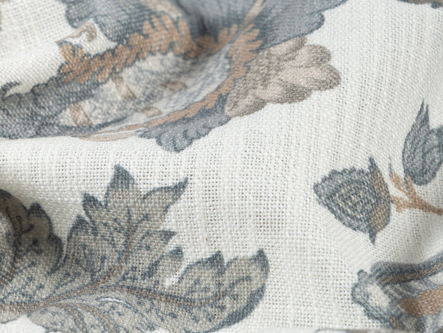 Off-White Colour with Slate Blue and Taupe Vintage Botanical All Over Print Curtain Fabric