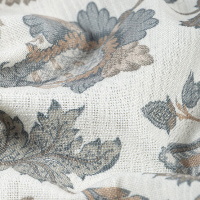 Off-White Colour with Slate Blue and Taupe Vintage Botanical All Over Print Curtain Fabric