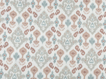 Off-White Colour with Terracotta, Sage Green and Taupe Ikat Geometric All Over Print Curtain Fabric