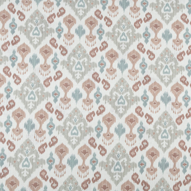 Off-White Colour with Terracotta, Sage Green and Taupe Ikat Geometric All Over Print Curtain Fabric