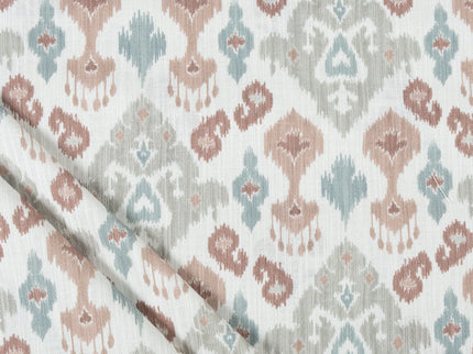Off-White Colour with Terracotta, Sage Green and Taupe Ikat Geometric All Over Print Curtain Fabric