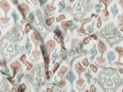 Off-White Colour with Terracotta, Sage Green and Taupe Ikat Geometric All Over Print Curtain Fabric